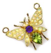 Gold-plated insect pendant set with amethyst peridot,