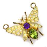 Gold-plated insect pendant set with amethyst peridot,