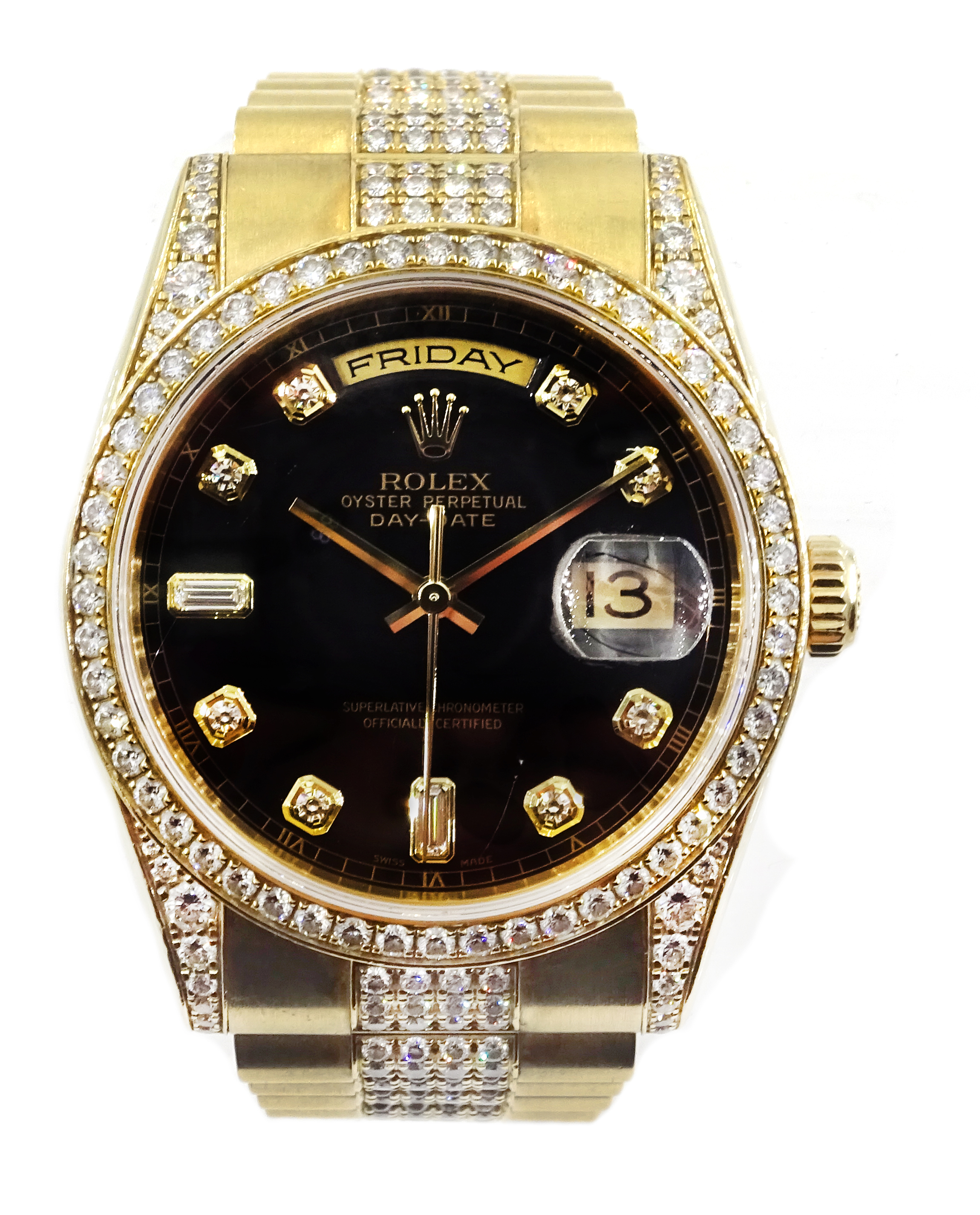 Rolex Oyster Perpetual Day-Date gentleman's 18ct gold diamond set automatic wristwatch,