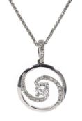 18ct white gold diamond swirl pendant necklace hallmarked, diamond 0.