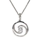 18ct white gold diamond swirl pendant necklace hallmarked, diamond 0.