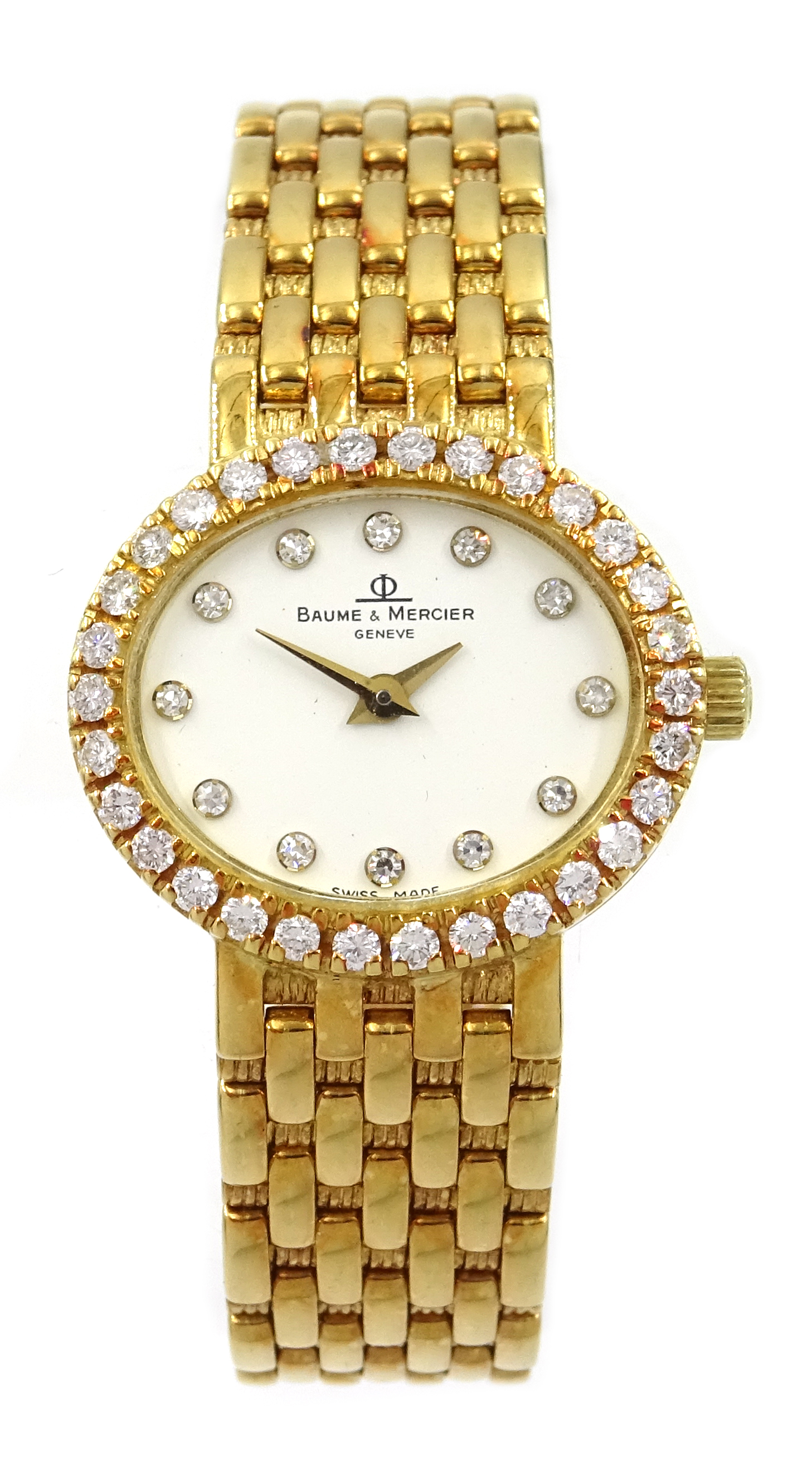 Baume and Mercier 18ct gold diamond ladies wristwatch, diamond bezel ...