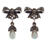 Pair of opal and marcasite silver bow stud ear-rings stamped 925 Condition Report