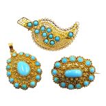 Middle Eastern 18ct gold, turquoise set leaf design openwork brooch,