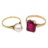 9ct gold pearl ring hallmarked and a 9ct gold rhodolite garnet ring Condition Report