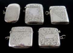 Four Victorian and later silver vesta cases, engraved decoration by John Rose, Rolason Brothers,