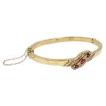 9ct gold garnet and diamond bangle, stamped 375,