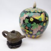 Yixing leaf moulded teapot on stand and 20th century Chinese ginger jar H27cm (2)