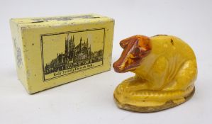 18th/ 19th century French brown glazed money box as a Pig L12cm and a Holy Trinity Hull church box