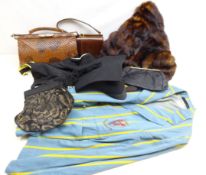 Collection of vintage clothing and accessories to include a Snakeskin handbag with matching purse,