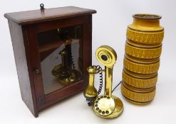 Brass Candlestick Telephone, 1960's West German cylindrical vase and a wooden medicine cabinet,