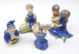 Four Royal Copenhagen figures: Girl with Symbols 3677, Boy on Marrow 4539,