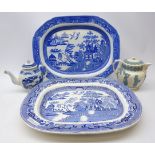 Victorian Spode Pearl ware meat plate printed in the Willow pattern,