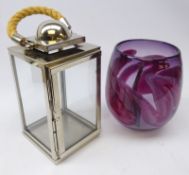 Voyage glass vase H24cm and polished nickel glazed lantern with rope handle (2)