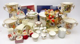 Spode Christmas Rose ceramics including cache pot, biscuit jar & cover, two votive holders,
