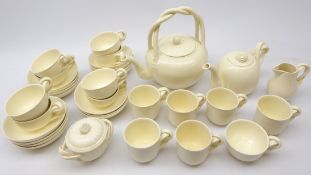 Royal Creamware tea and coffee ware comprising large tea kettle, teapot, sparrow beak cream jug,