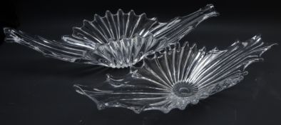 Two French clear glass splash form centrepieces,