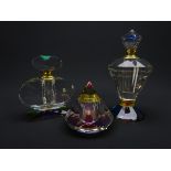 Three Art Deco style prism glass scent bottles,