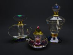 Three Art Deco style prism glass scent bottles,
