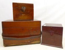Mahogany Scientific Instrument box with leather strap, and two smaller boxes,