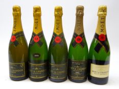Moet & Chandon Brut Imperial Champagne 1986, 1988, 1990, and another, Millesime Blanc Vintage 1996,