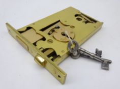19th century brass door lock removed from an asylum or gaol with two key action,