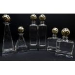 Set of six Italian Collevilca glass square section decanters with silver flower head stoppers by