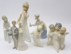 Five Lladro figures comprising Angel Playing the Violin, Bride & Groom,