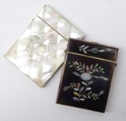 Victorian tortoise shell card case inlaid with mother-of-pearl flower design,