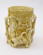 Royal Worcester quatrefoil shaped vase, decorated in relief with Chinoiserie design no.
