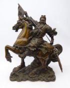 Large bronzed model of a Samurai Warrior on horseback,