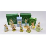 Eight Beswick Beatrix Potter figures comprising Mrs Rabbit, Peter Rabbit & Benjamin Bunny,