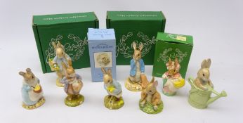 Eight Beswick Beatrix Potter figures comprising Mrs Rabbit, Peter Rabbit & Benjamin Bunny,