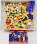 Collection of early 20th century glass Christmas Tree decorations including a Bird with spring clip