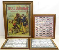 Two sets of reprint cigarette cards in double glazed frames and "Bull" Durham Smoking Tobacco