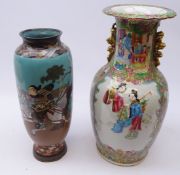 19th century Japanese Cloisonne vase decorated with Samurai warrior on horseback,