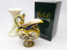 19th century Italian Majolica jug and Belleek Heritage Collection Rock Spill Vase,