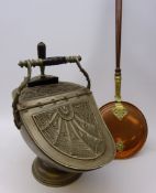 Victorian coal scuttle with ebonised turned handle and shovel,