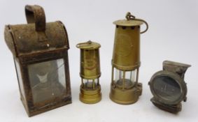 Eccles type 6 brass safety lamp, Beamish Mahogany Drift brass miners lamp,