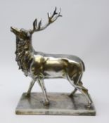 Silvered model of a Stag on rectangular base,