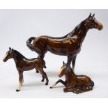 Beswick Bay horse with swish tail and two Bay foals (3) Condition Report Damage to