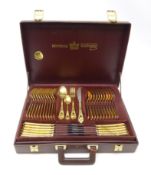 SBS Bestecke Solingen seventy-piece canteen of gold plated cutlery in attache style carrying case