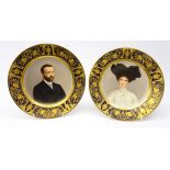 Pair 19th/ early 20th century Volkstedt cabinet plates painted with portrait busts of a lady and