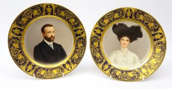 Pair 19th/ early 20th century Volkstedt cabinet plates painted with portrait busts of a lady and