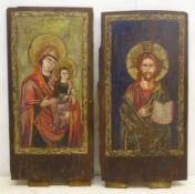 Two oak panels painted with the Virgin Mary and the Christ Child and Saint Joseph,