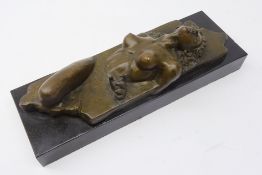 Bronze study of a female nude after Seth Vandable, mounted on black marble plinth,