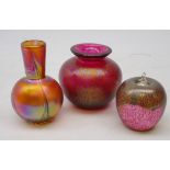 John Ditchfield for Glasform iridescent glass vase, signed to base, H12cm,