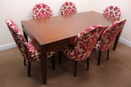 Military style rectangular inlaid mahogany dining table, four short and two long drawers,