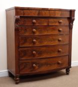 Victorian mahogany and oak bow front chest, two short and four long graduating drawers,