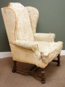 William & Mary style upholstered wing back arm chair,